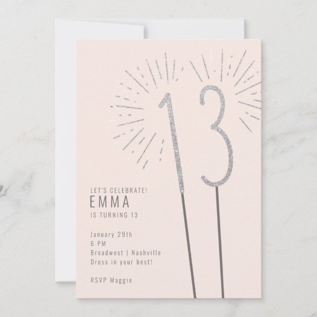 13e anniversaire Invitation de la fille Sparkler (Devant)
