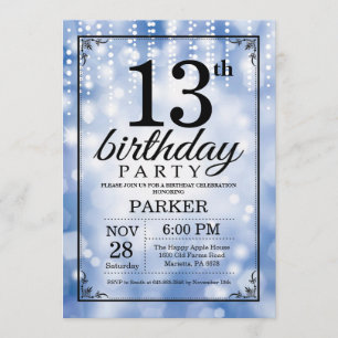 13e anniversaire Invitation Parties scintillant bl