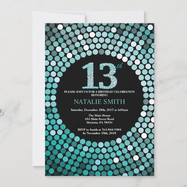 13e anniversaire Invitation Parties scintillant no (Devant)
