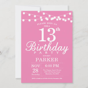 13e anniversaire Invitation rose