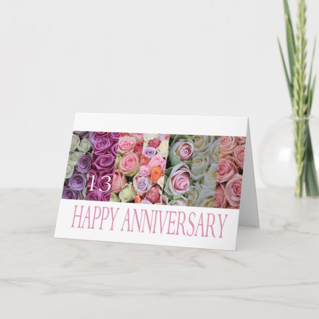 13e anniversaire Mariage Carte pastel roses (Devant)