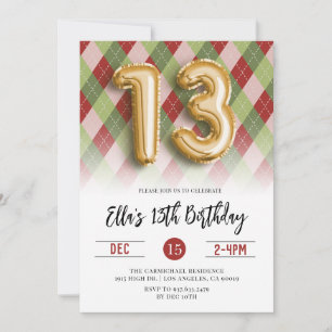 13e anniversaire Noël Gold Invitation