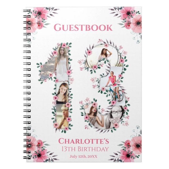 13e anniversaire Photo Collage rose Fleur Livre d' (Devant)