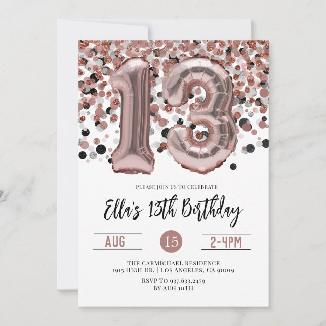 13e anniversaire Rose Gold Confetti Invitation (Devant)