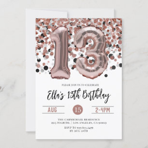 13e anniversaire Rose Gold Confetti Invitation