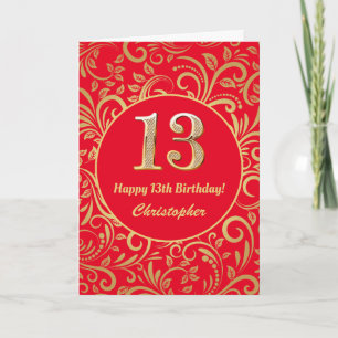 13e anniversaire Rouge et or modèle floral