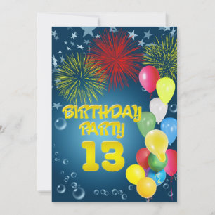 13e fête d'anniversaire Invitation avec ballons