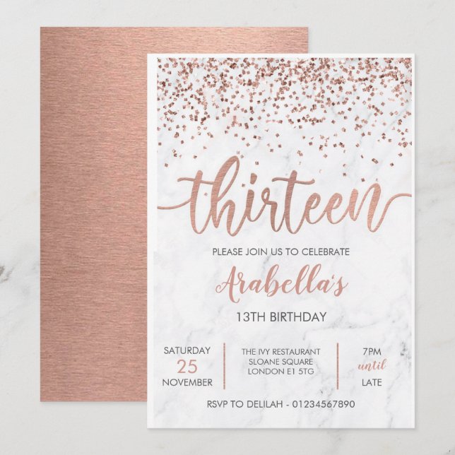 13e, invitation rose gold et rose en marbre (Devant / Derrière)