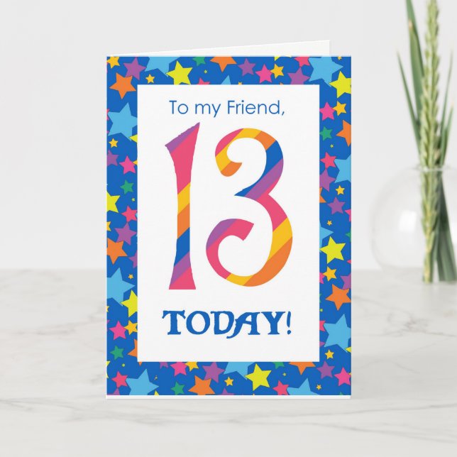 13ème Anniversaire Carte pour Ami, Stripes et Etoi (Devant)