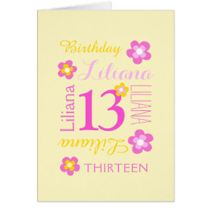 13ème anniversaire nom personnalisé fleurs rose ja