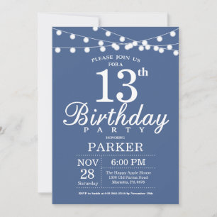 13th Birthday Invitation Blue Einladung