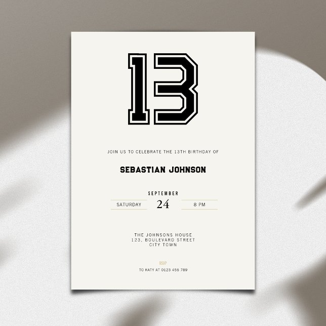 13th Birthday Invitation - Minimal Sport Style Einladung (13th birthday invitation simple sport design for teenagers)