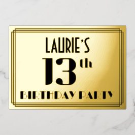 13th Birthday Party: Art Deco Look "13" und Name Folieneinladung