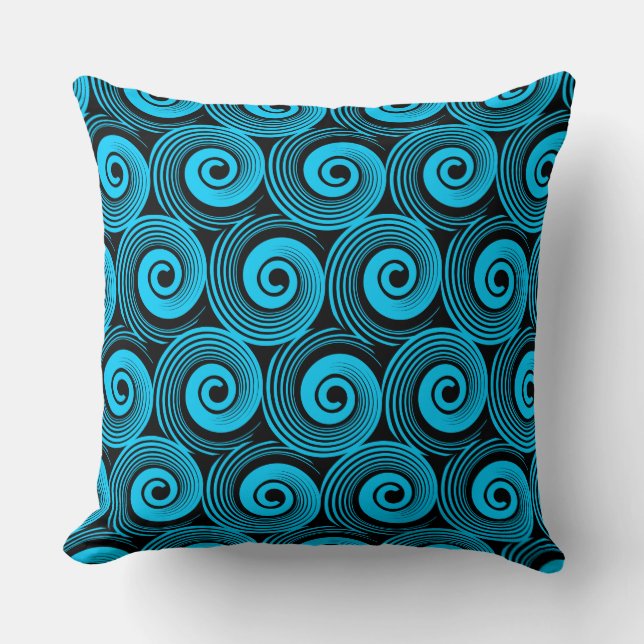 140216 Spirals - Sky Blue on Black Kissen (Vorderseite)