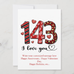 143 I Liebe Sie Personalisiert Valentinstag Jahres Feiertagskarte