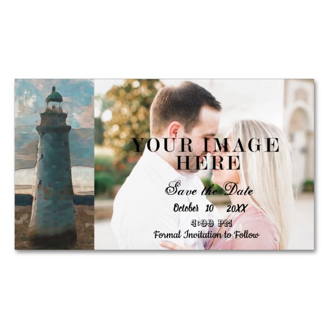 143 Leuchtturm Wasserfarbe Save the Date Magnetische Visitenkarte (Vorderseite)