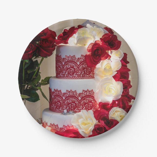 1458-Wedding Cake, Bouquet, Rings and Veil Pappteller (Vorderseite)