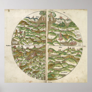 1475 älteste bekannte Woodcut-Weltkarte Poster
