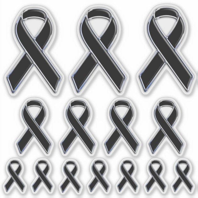 14 Chrome Style Print Black Ribbon Awareness Aufkleber (Vorderseite)