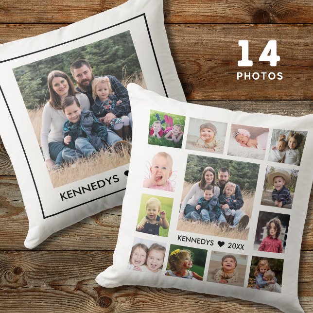 14 Family Photo Collage Create Your Own White Kissen (Von Creator hochgeladen)