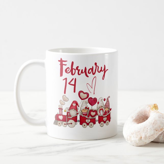 14. Februar, valentinische Gnome trainieren Kaffee Kaffeetasse (Mit Donut)