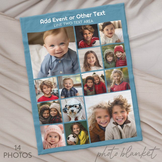 14 Foto-Collage - Bilderraster - Blau Fleecedecke (Custom Photo Blankets)