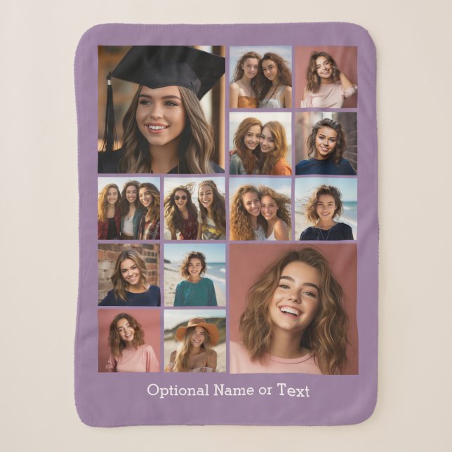 14 Foto Collage - CAN EDIT LILAC optionaler Text Sherpadecke (Vorderseite)