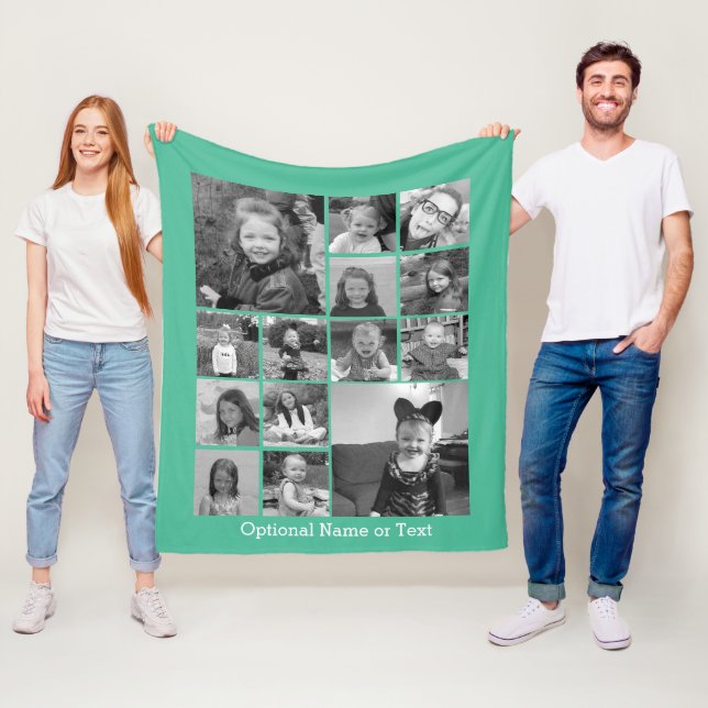 14 FotoCollage - CAN EDIT FARBEN optionaler Text Fleecedecke (Beispiel)