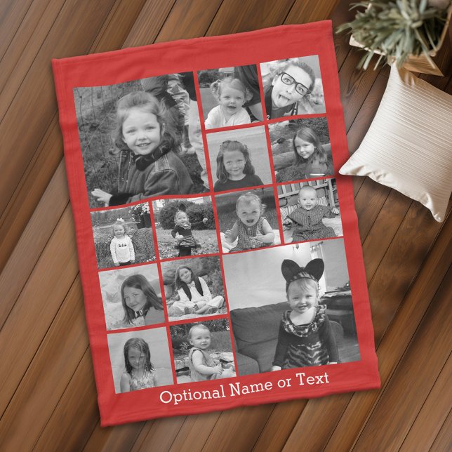 14 FotoCollage KANN roten, weißen Text BEARBEITEN Fleecedecke (Personalized fleece blanket with 14 photos and custom text - Makes a great Gift)
