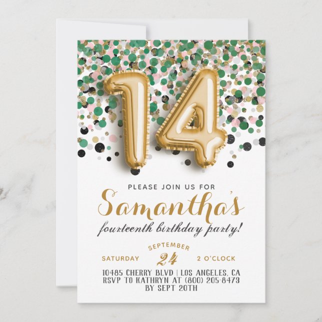 14. Geburtstag Confetti Einladung (Vorderseite)