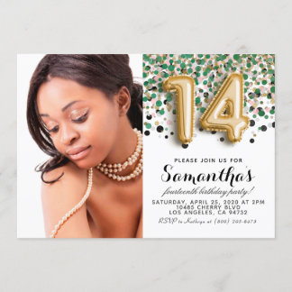 14. Geburtstag Confetti Gold Portrait Einladung