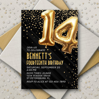 14. Geburtstag Gold Black Einladung
