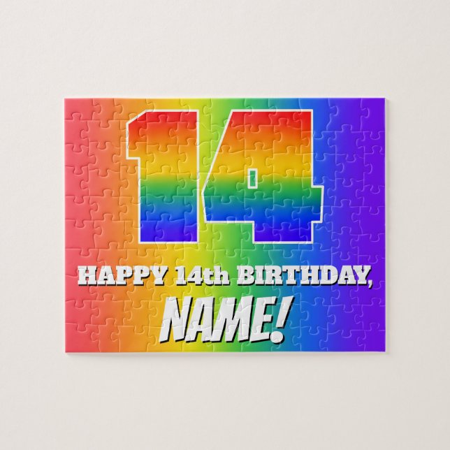 14. Geburtstag — mehrfarbiges Regenbogenmuster "14 (Horizontal)