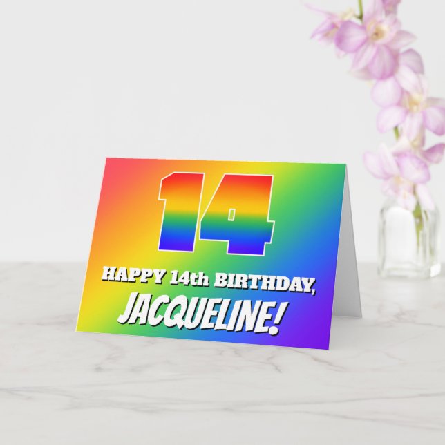 14. Geburtstag: mehrfarbiges Regenbogenmuster # 14 Karte (Orchidee)