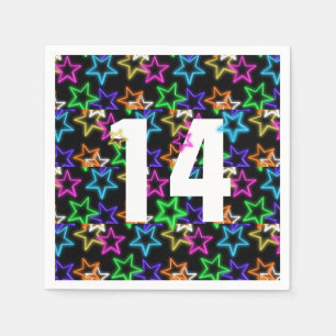 14. Geburtstag Neonsterne auf schwarz Serviette
