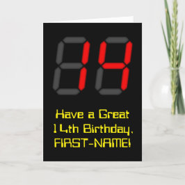 14. Geburtstag: Red Digital Clock Style "14" + Nam Karte