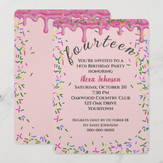 14. Geburtstag rosa Icing und Sprinkles Einladung