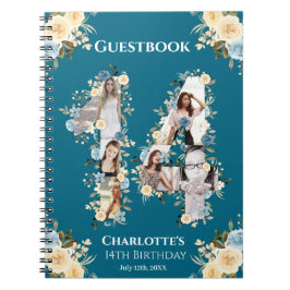 14. Geburtstagsfoto Collage Gelbe Blume Aquamarin Notizblock