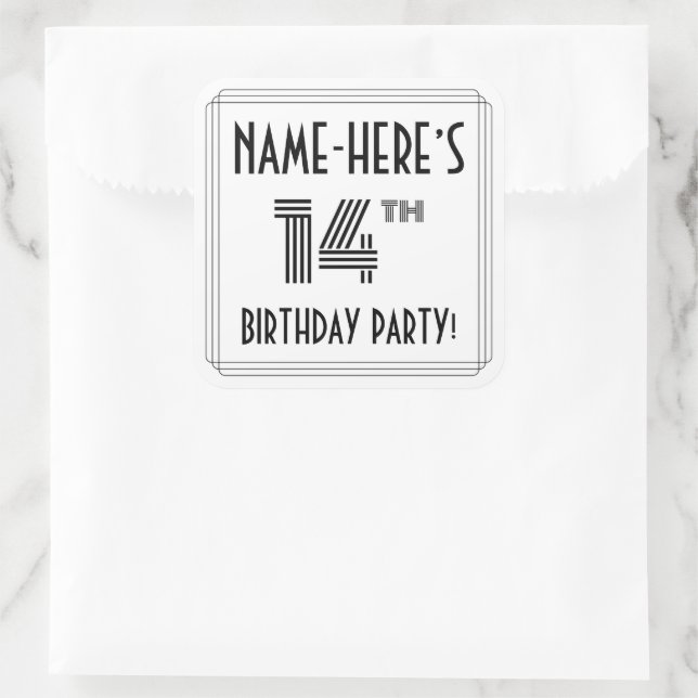 14. Geburtstagsparty: Art-Déco-Stil + Individuelle Quadratischer Aufkleber (Tasche)