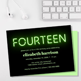 14. Geburtstagsparty Green Neon Lights Einladung