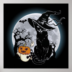 14 Halloween Gruselige Schwarze Katze Hexe Kürbis Poster