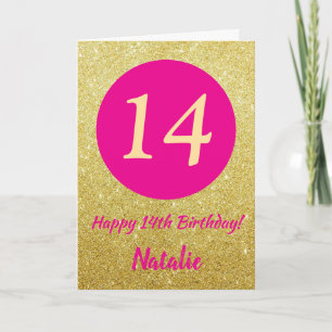 14. Happy Birthday Hot Pink und Gold Glitzer Karte