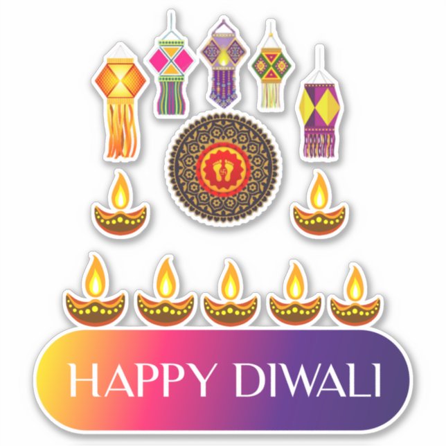 #14.Happy Diwali das Lichteffekt Indiens Aufkleber (Vorderseite)