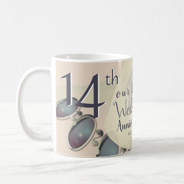 14. Hochzeit-Anniversary-Opal & Elefanten Kaffeetasse (Links)