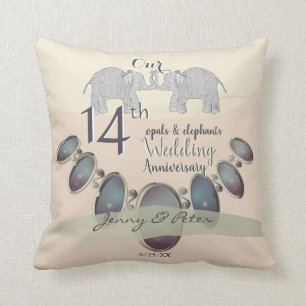 14. Hochzeit-Anniversary Opals & Elefanten Elfenbe Kissen