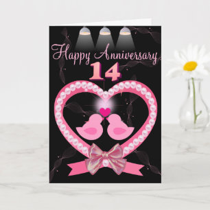 14. Hochzeit Jubiläum Rosa Herzlove Vögel Karte