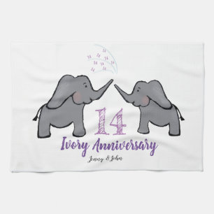 14. Hochzeitstag für Elfenbein niedlicher Elefant Geschirrtuch