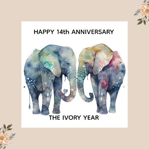 14. Hochzeitstag Grußkarte Elefant Karte