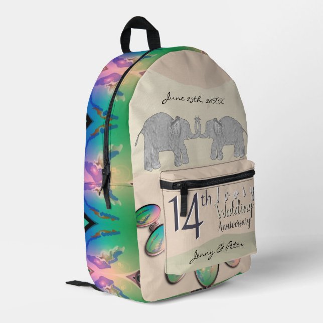 14. Ivory-Jubiläumsopale Bedruckter Rucksack (Rückseitige Ecke links)