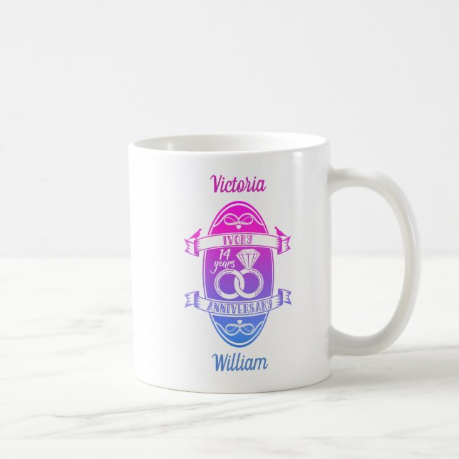 14 Jahre Traditionelles Elfenbein 14. Hochzeit Kaffeetasse (Rechts)